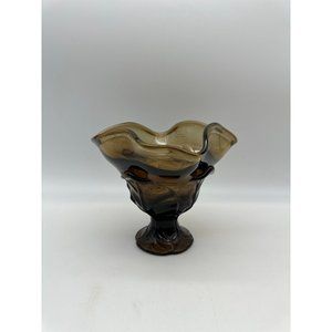 Vintage Viking Glass Brown Cabbage Leaf Compote Candy Dish Catchall